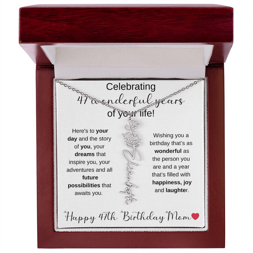 Happy 47th Birthday Mom - Flower Name Necklace