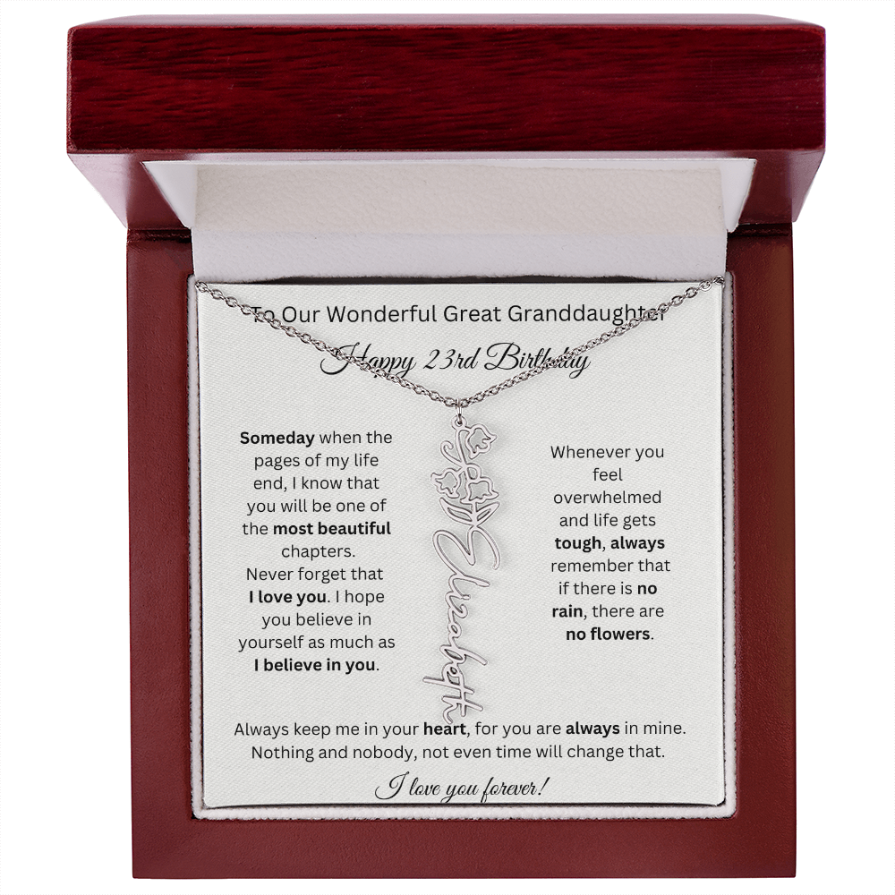 Birthflower Name Necklace To My Great Granddaughter's 23rd Birthday