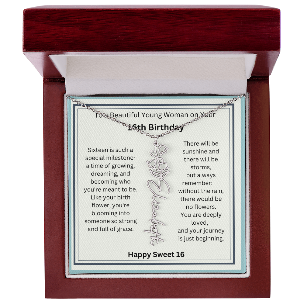 Sweet 16 Birth Flower Name Necklace Gift 2