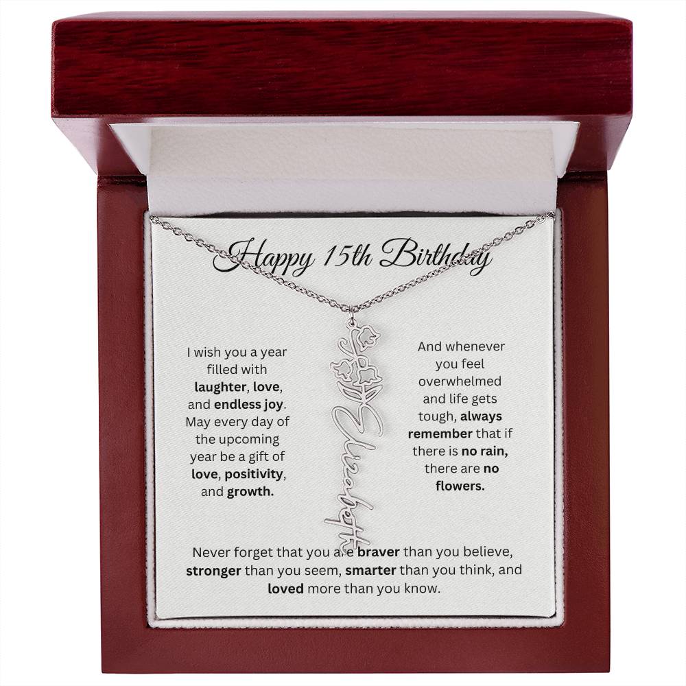 Happy 15th Birthday - Flower Name Necklace