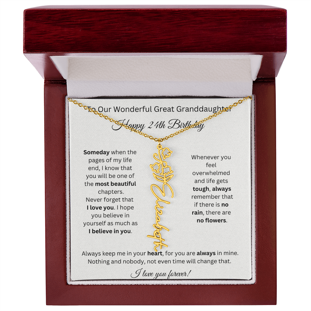 Birthflower Name Necklace To My Great Granddaughter's 24th Birthday