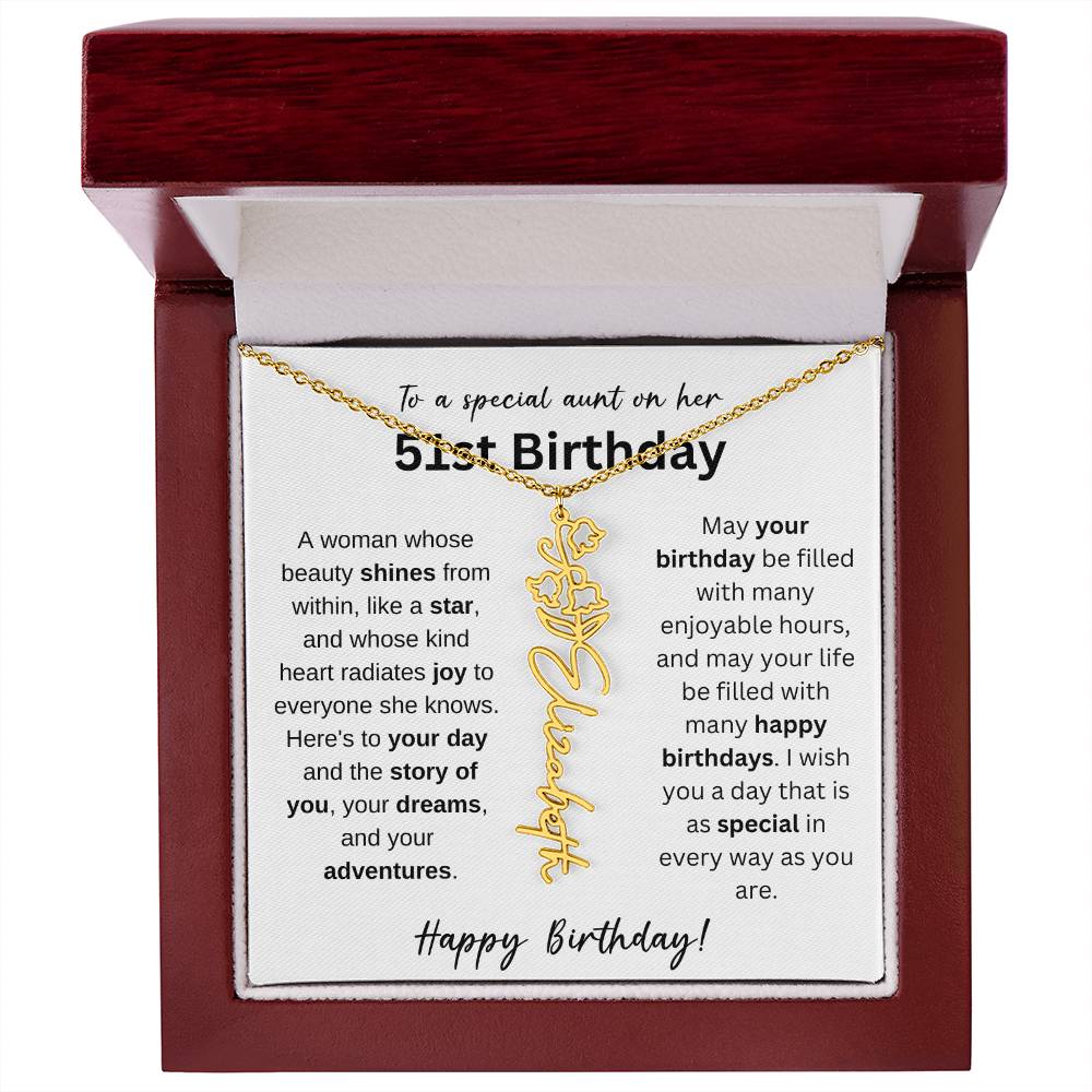 To A Special Aunt Happy 51st Birthday - Flower Name Necklace
