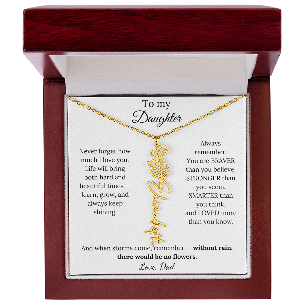 Personalized Jewelry Gift To My Daughter Birth Flower Name Necklace From Dad
