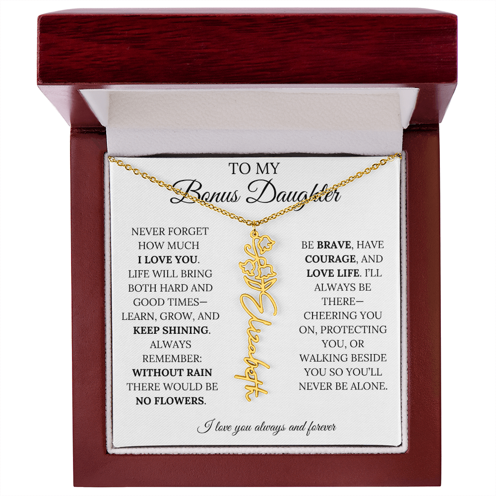 To My Bonus Daughter, Never Forget How Much I Love You - Flower Name Necklace
