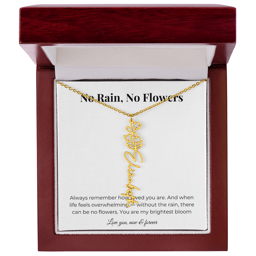 No Rain, No Flowers | You Are My Brightest Bloom | Flower Name Necklace