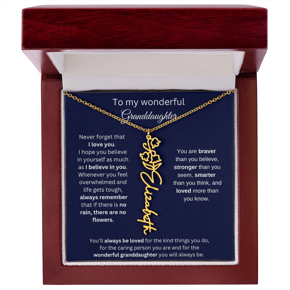 To My Wonderful Granddaughter  Personalized Birth Month Flower Necklace 1