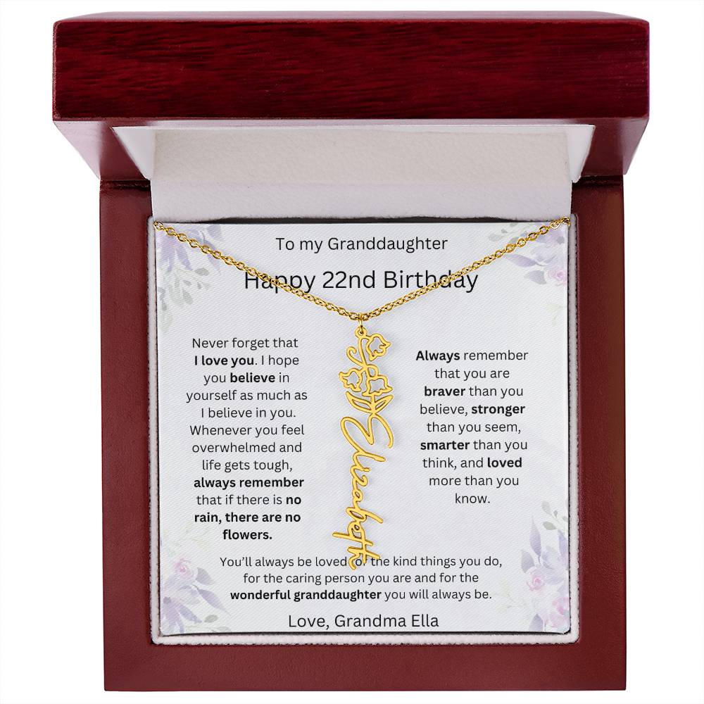 To My Granddaughter - Happy 22nd Birthday | Flower Name Necklace