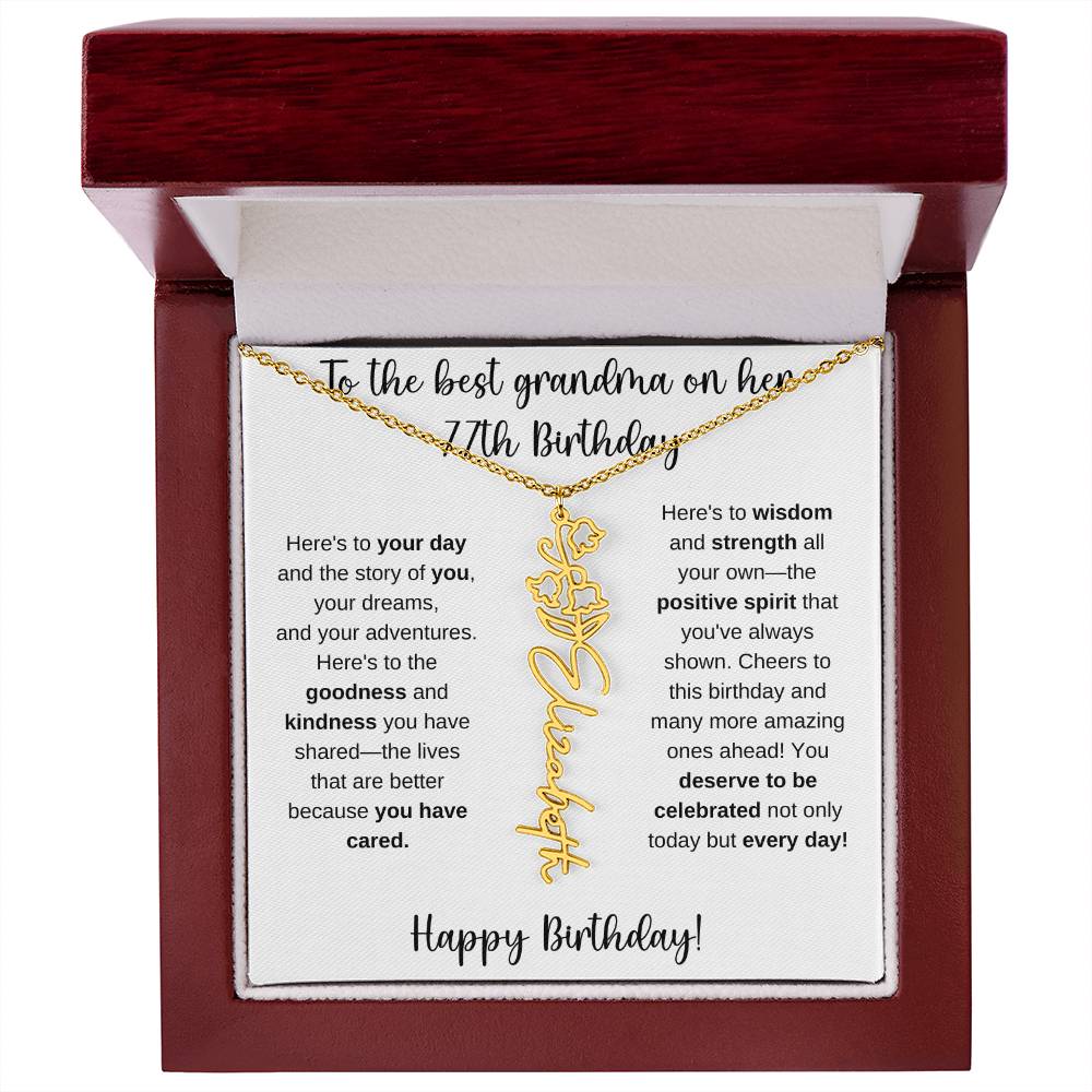 To The Best Grandma - Happy 77th Birthday | Flower Name Necklace