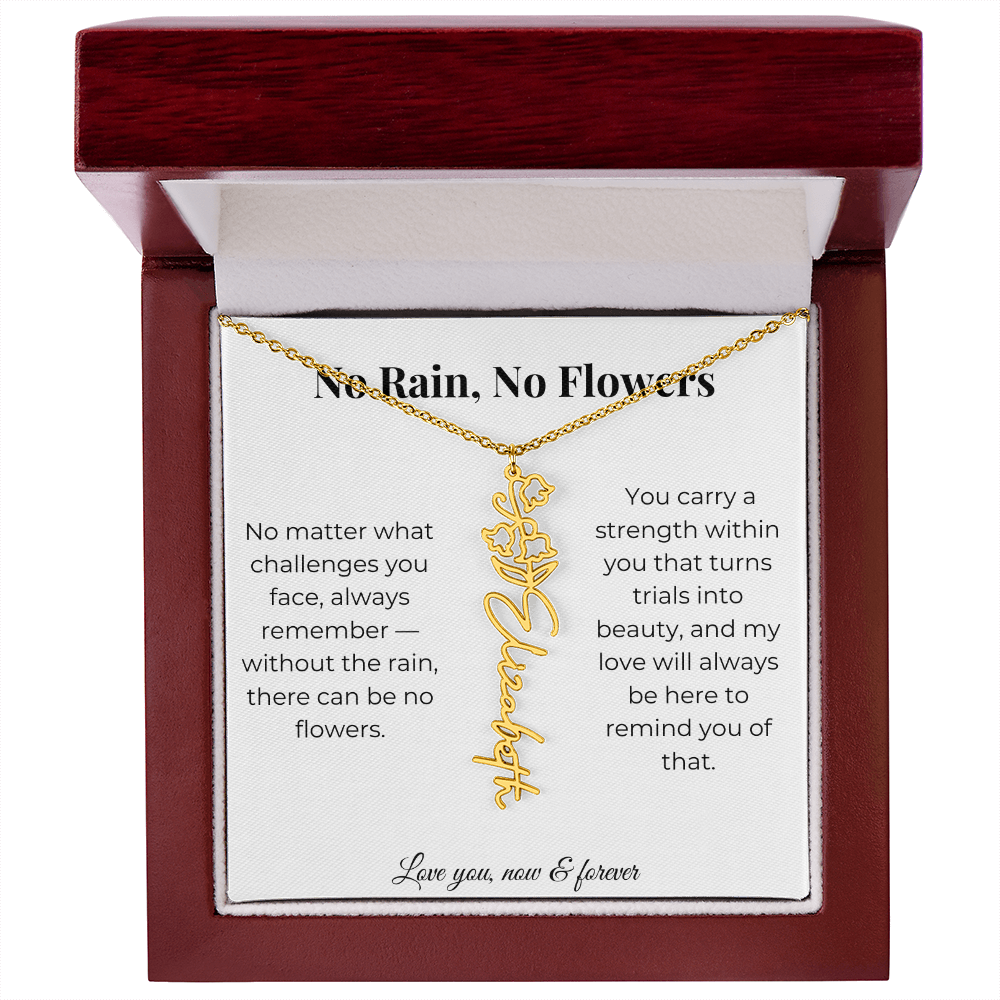 No Rain, No Flowers | My Love Will Always Be Here | Flower Name Necklace
