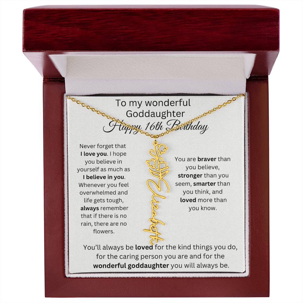 To My Wonderful Goddaughter - Happy 16th Birthday - Flower Name Necklace
