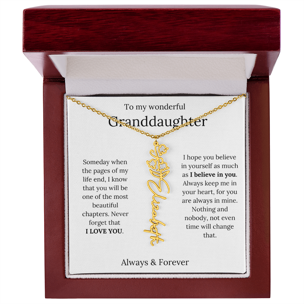 Granddaughter Personalized Keepsake Birth Flower Name Necklace