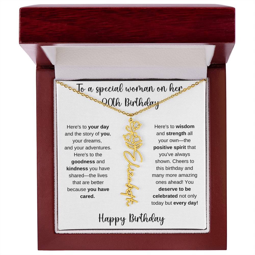 90th Birthday - Flower Name Necklace