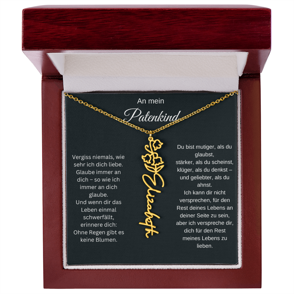 An mein Patenkind Geburtsblume Namenskette Silber Gold personalisierte Gravur