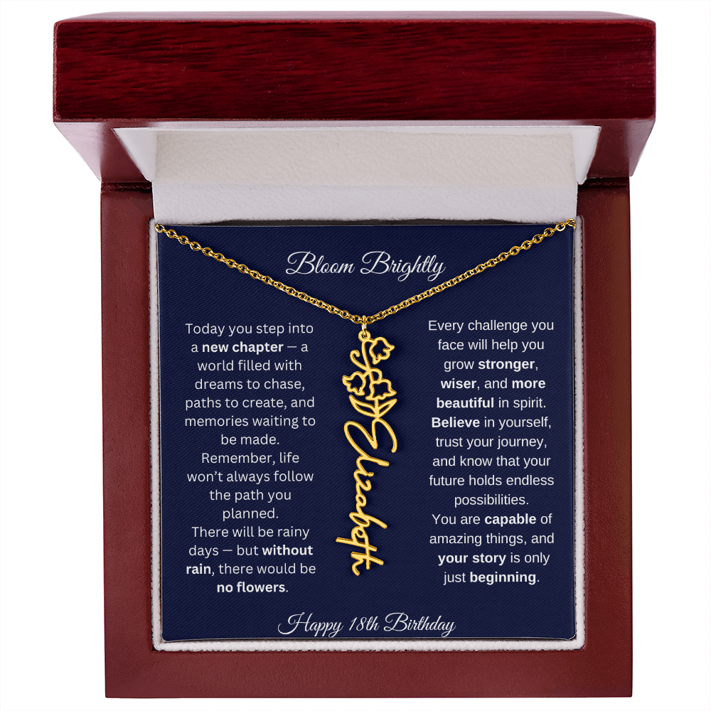 Bloom Brightly - Happy 18th Birthday - Flower Name Necklace