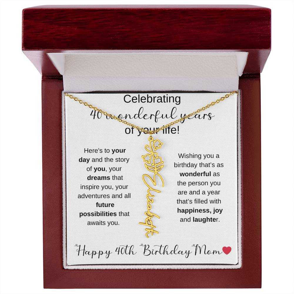 Happy 40th Birthday Mom - Flower Name Necklace