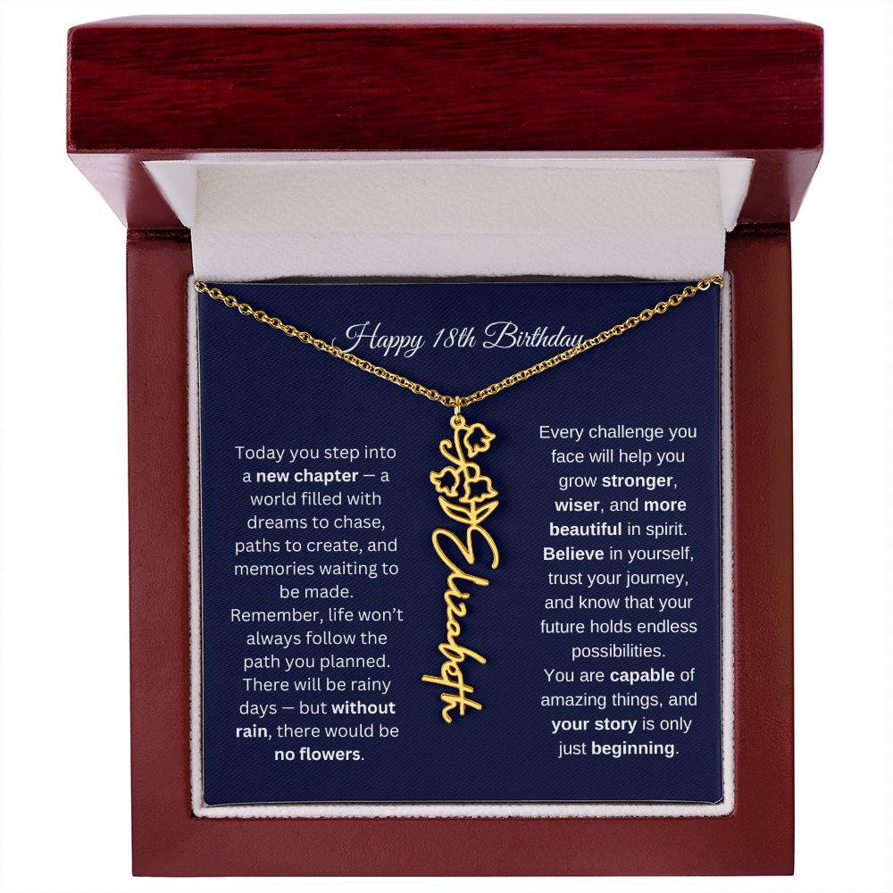 18th Birthday Birth Flower Name Necklace