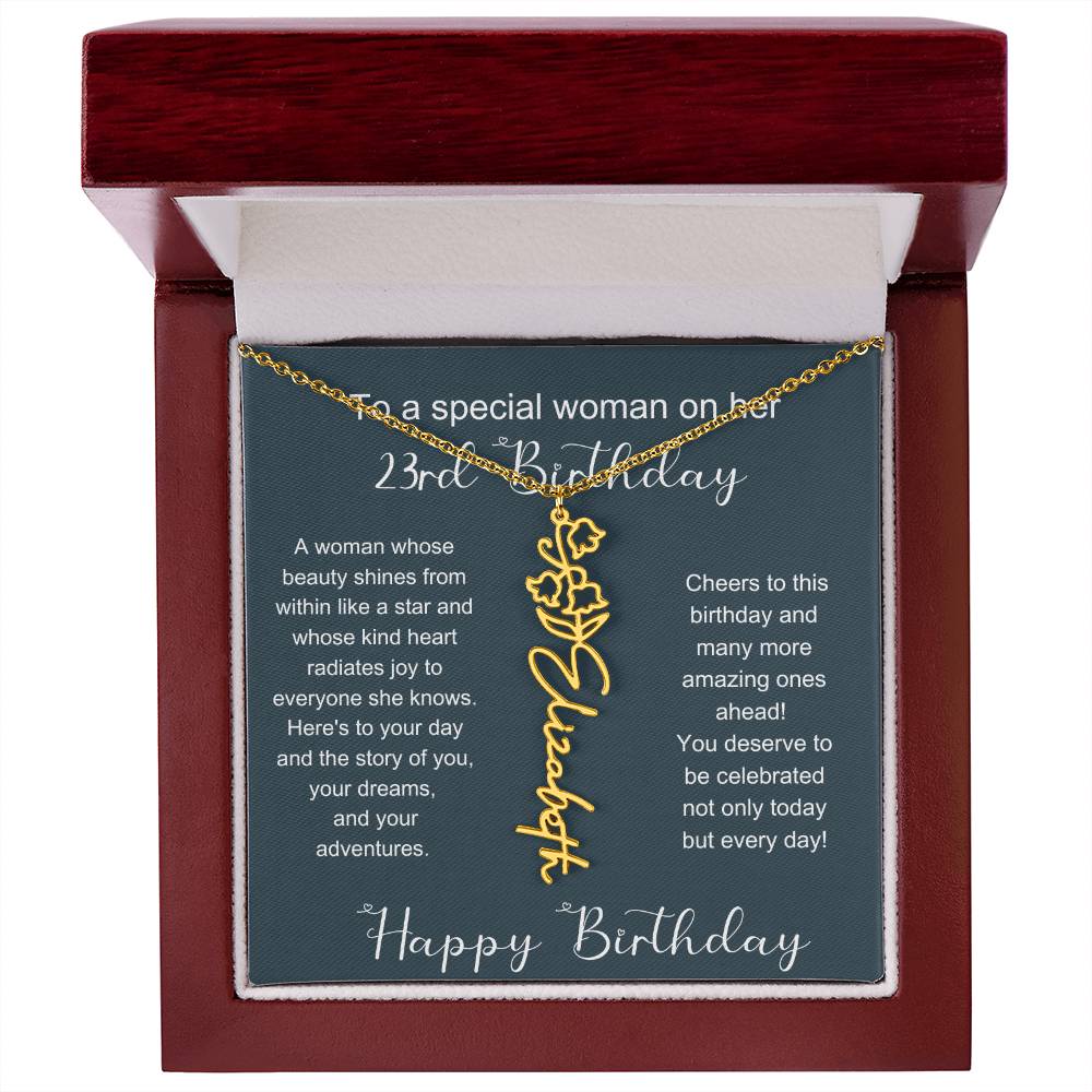To A Special Woman On Her 23rd Birthday | Flower Name Necklace