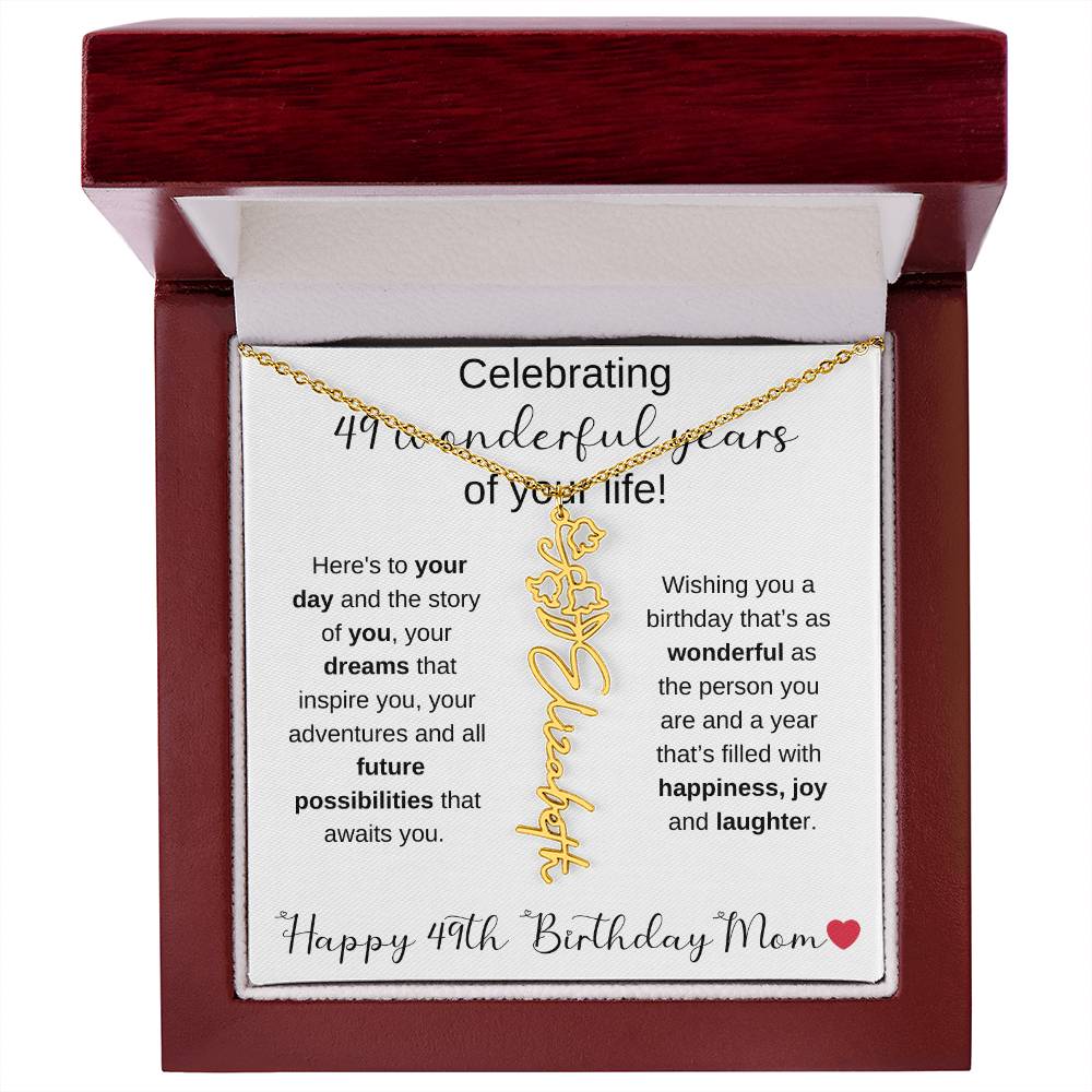Happy 49th Birthday Mom - Flower Name Necklace