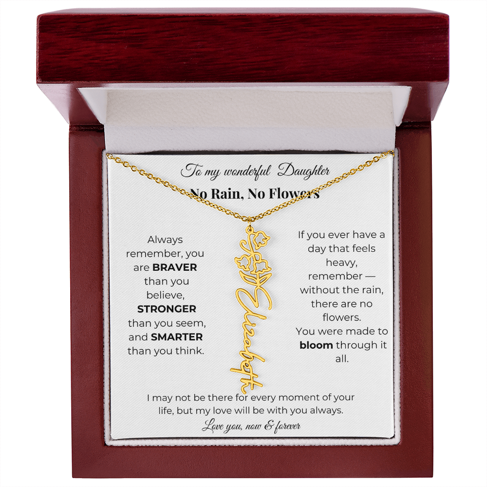 Daughter Gift Birth Flower Name Necklace with Message Card