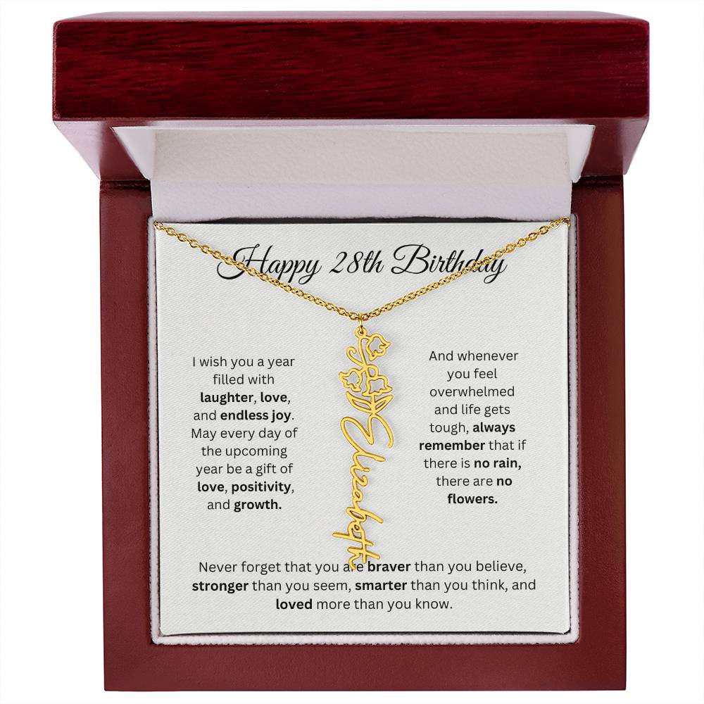 Happy 28th Birthday - Flower Name Necklace