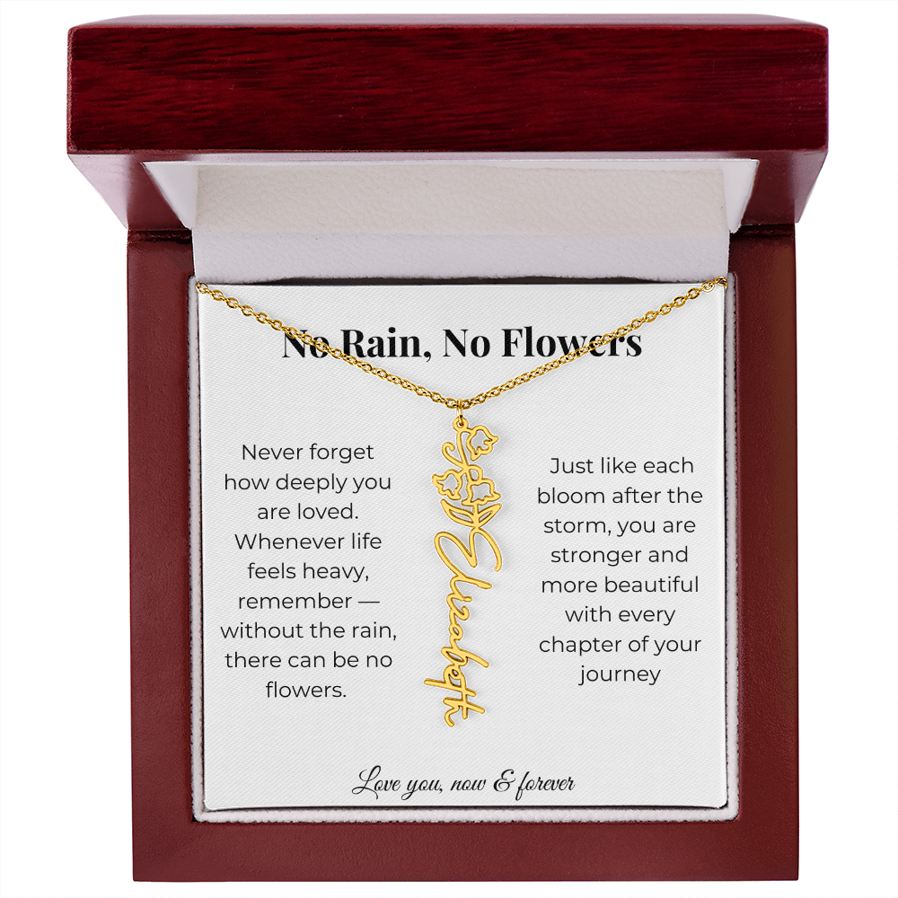 No Rain, No Flowers | Love You Now & Forever | Flower Name Necklace
