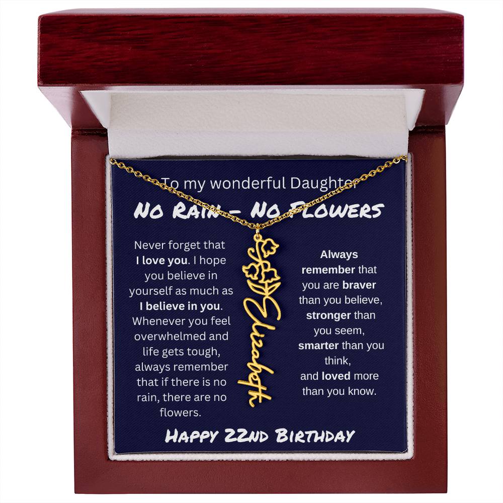 No Rain - No Flower | Happy 22nd Birthday | Flower Name Necklace