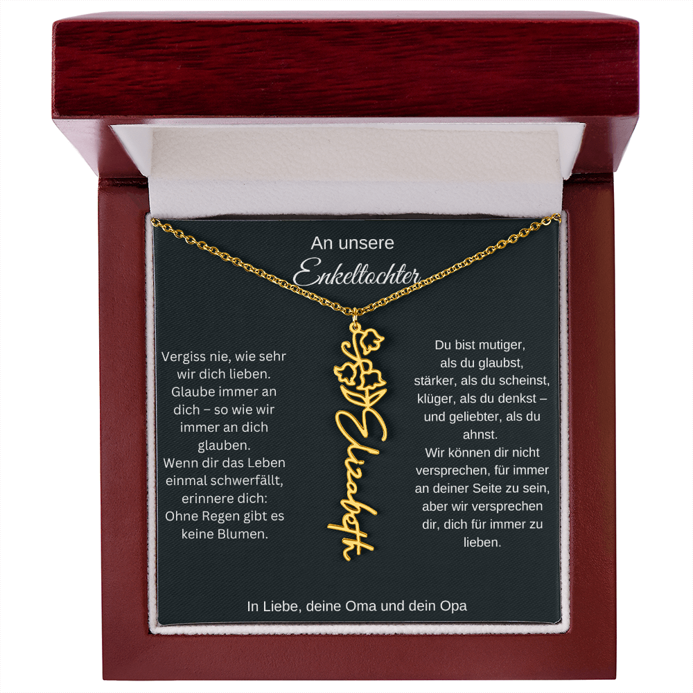 Geburtsblume Namenskette Enkeltochter Silber Gold personalisierte Gravur Kette Geschenk