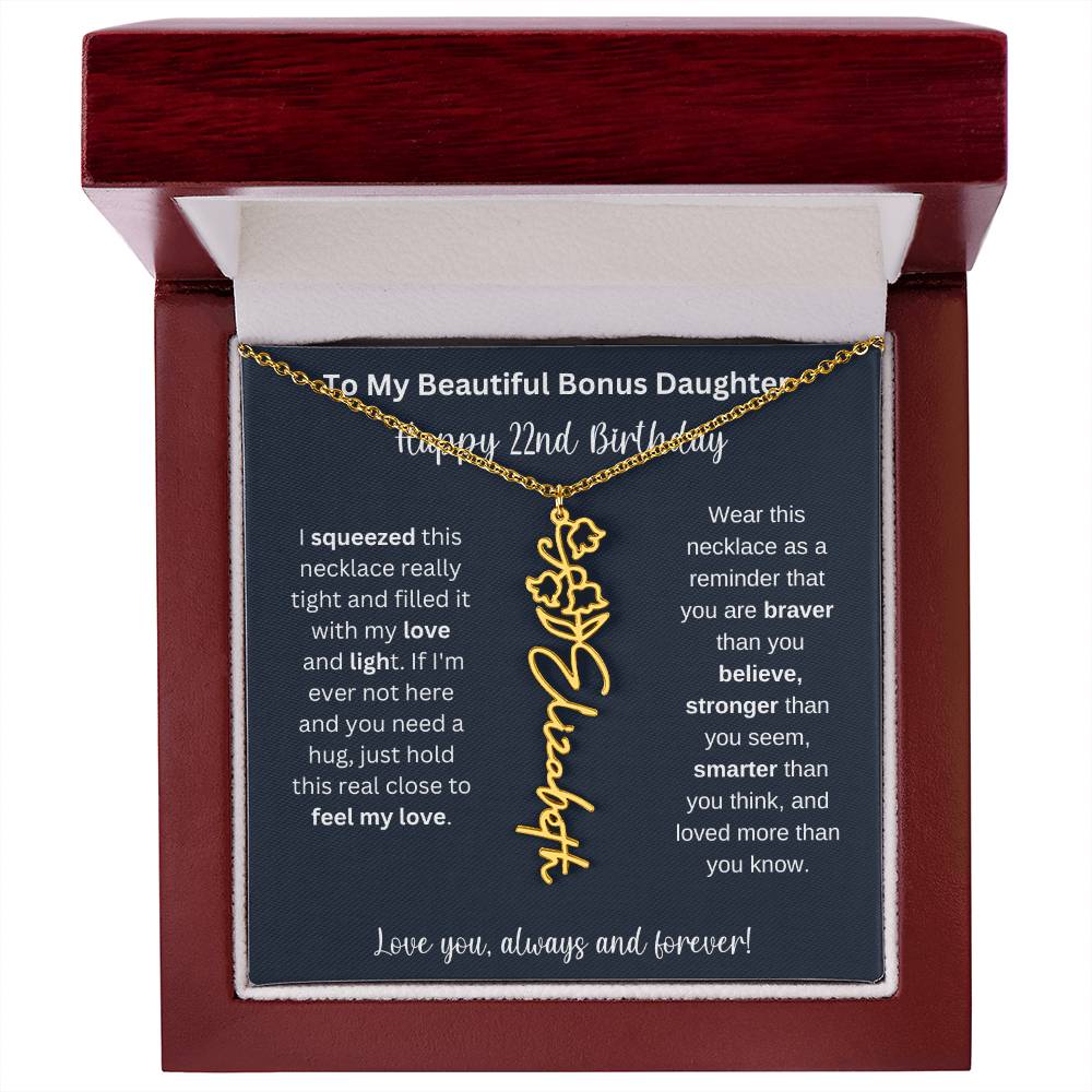 To My Beautiful Bonus Daughter | Happy 22nd Birthday | Flower Name Necklace