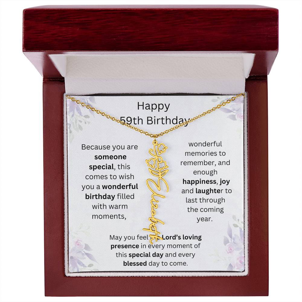 Wishing You Happiness, Joy & Laughter - Happy 59th Birthday | Flower Name Necklace