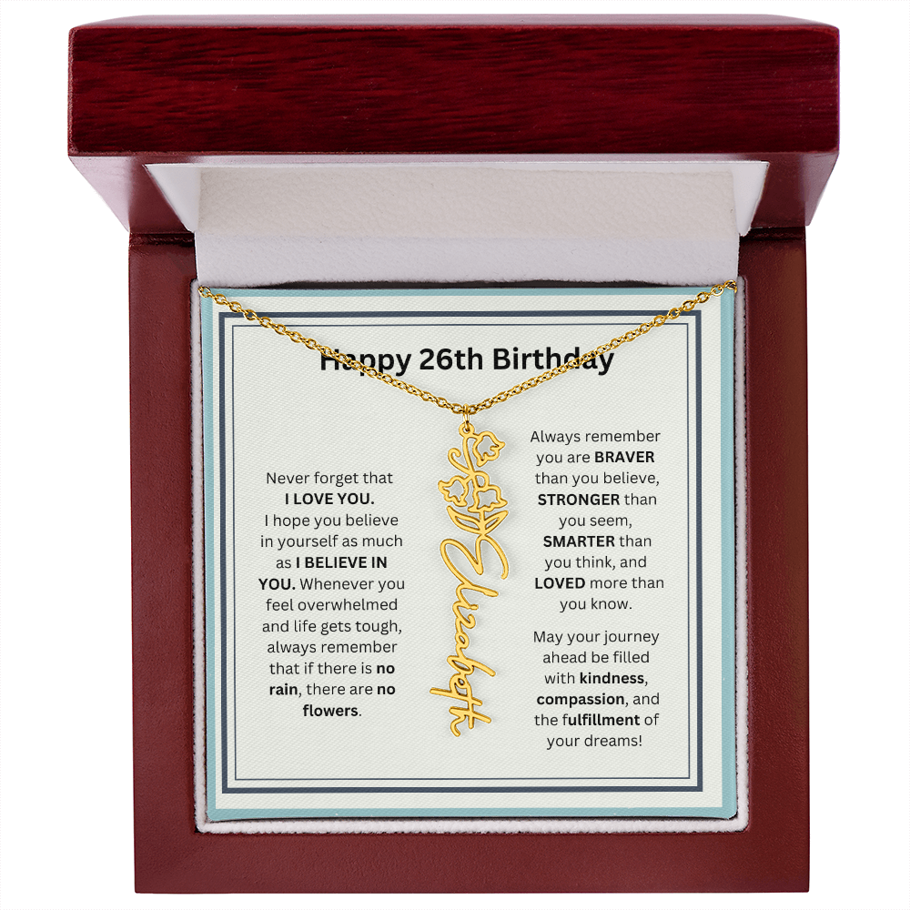 26th Personalized Birthday Gift - Flower Name Necklace