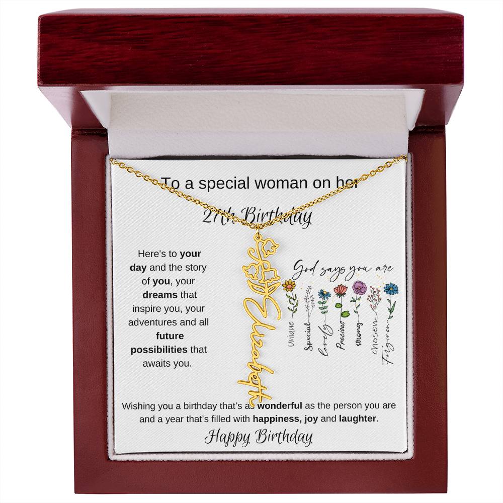 To A Special Woman On Her 27th Birthday - Flower Name Necklace