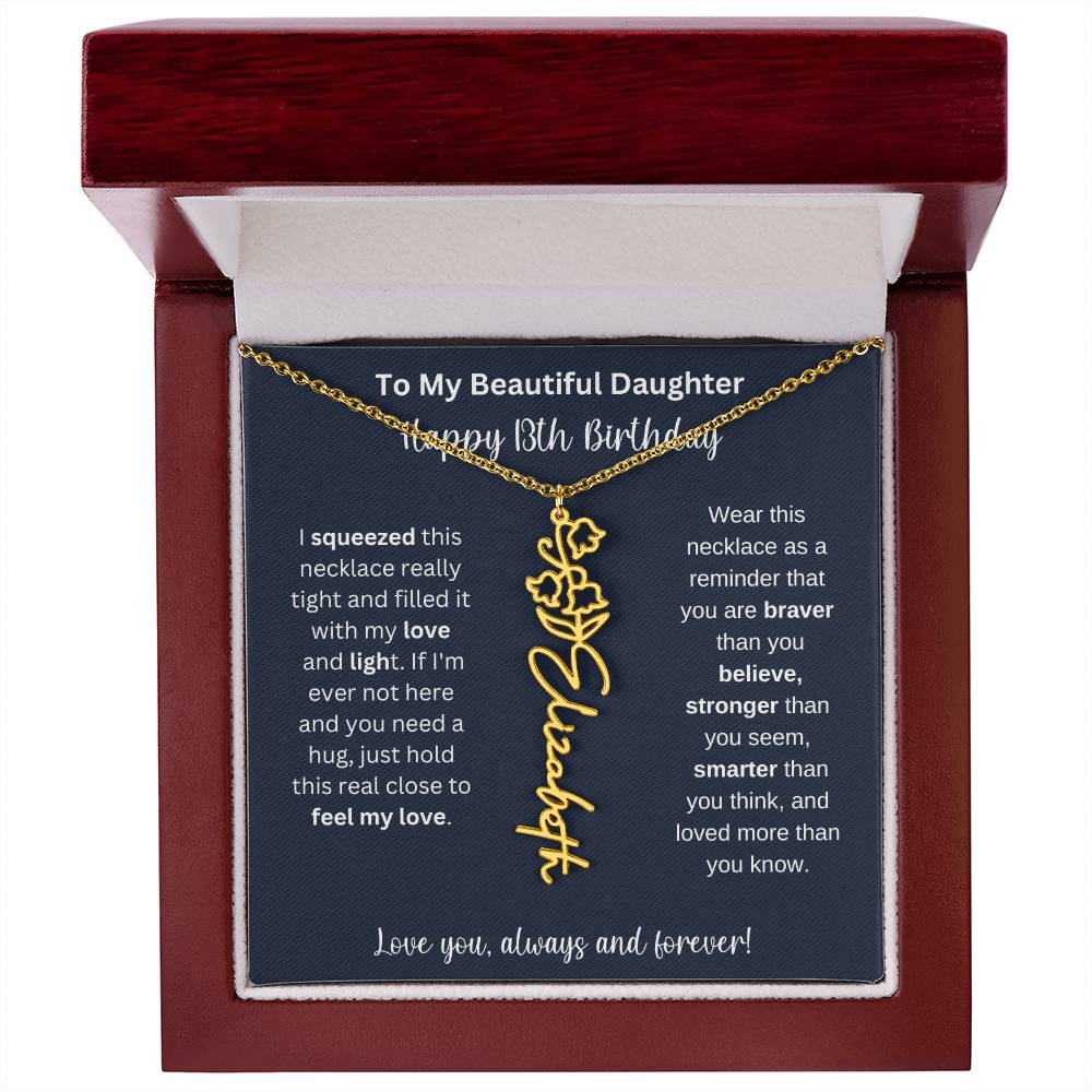 13th Birthday Gift For My Beautiful Daughter | Personalized Flower Name Necklace