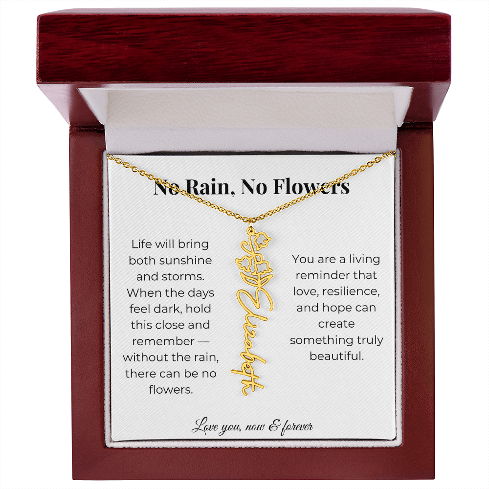 No Rain, No Flowers | Love, Resilience & Hope | Flower Name Necklace