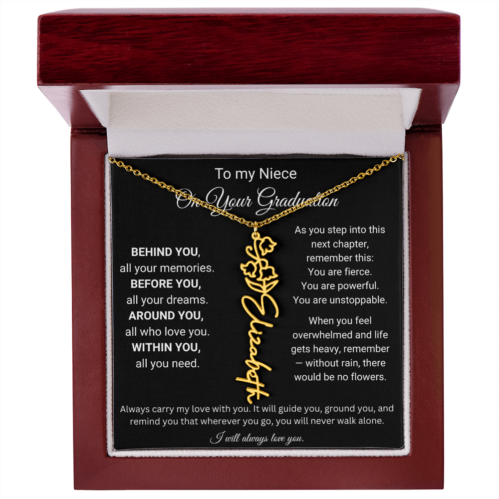 Graduation Birth Flower Name Necklace for Niece