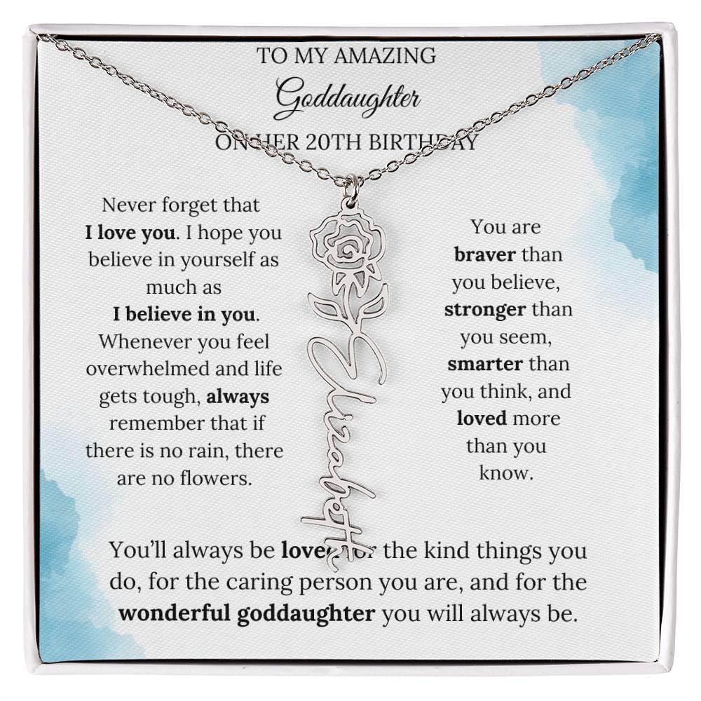 Birth Month Flower Name Necklace for My Goddaughter's 20th Birthday