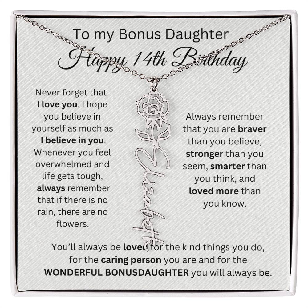 14th Birthday Gift To My Bonus Daughter | Flower Name Necklace