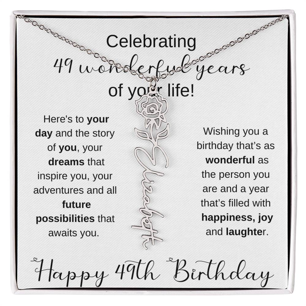 Happy 49th Birthday | Flower Name Necklace