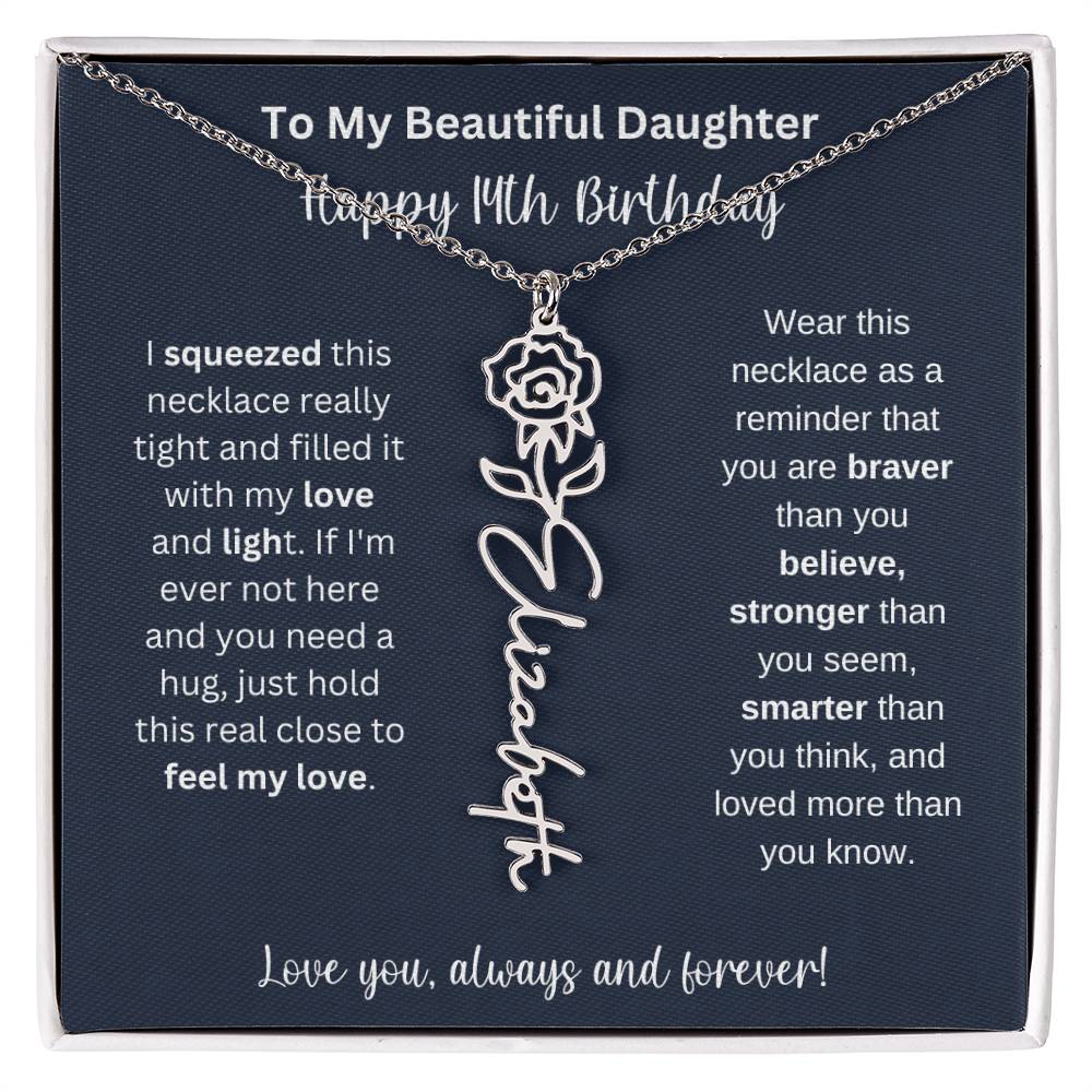 14th Birthday Gift For My Beautiful Daughter | Personalized Flower Name Necklace