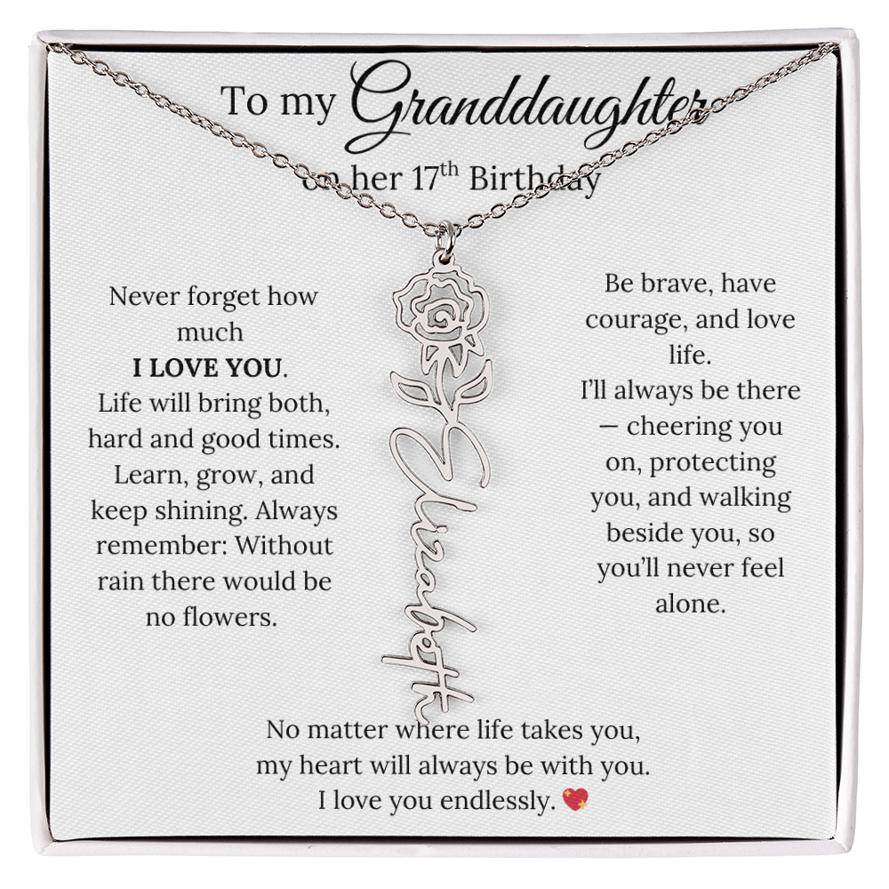 17th Birthday Gift For Granddaughter - Personalized Flower Name Necklace