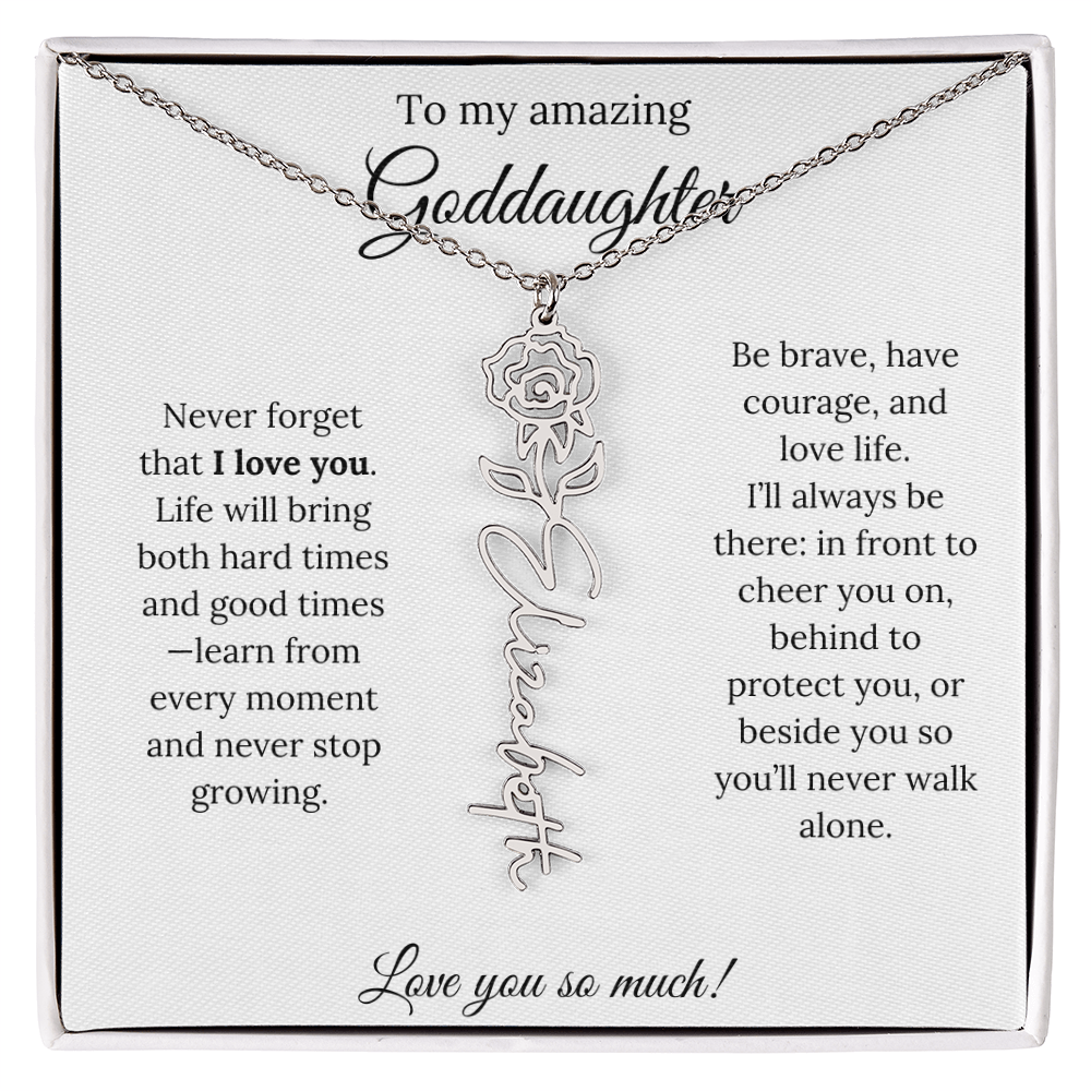 Never Forget I Love You Goddaughter Necklace – Personalized Birth Flower Jewelry + Quote Card Gift for Birthday
