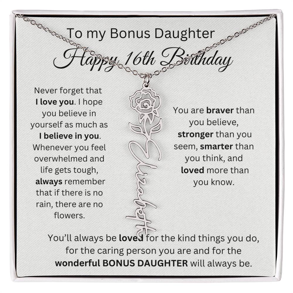 To My Bonus Daughter | Happy 16th Birthday | Flower Name Necklace