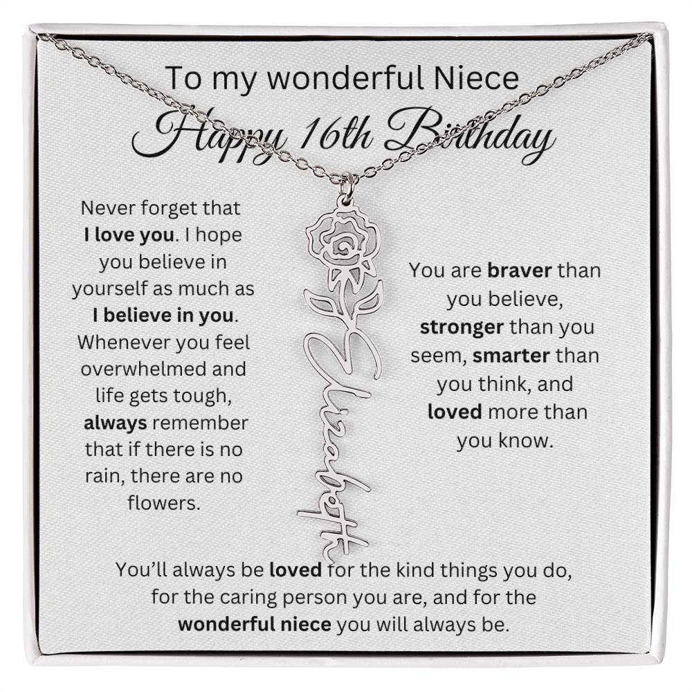 To My Wonderful Niece Happy 16th Birthday - Flower Name Necklace