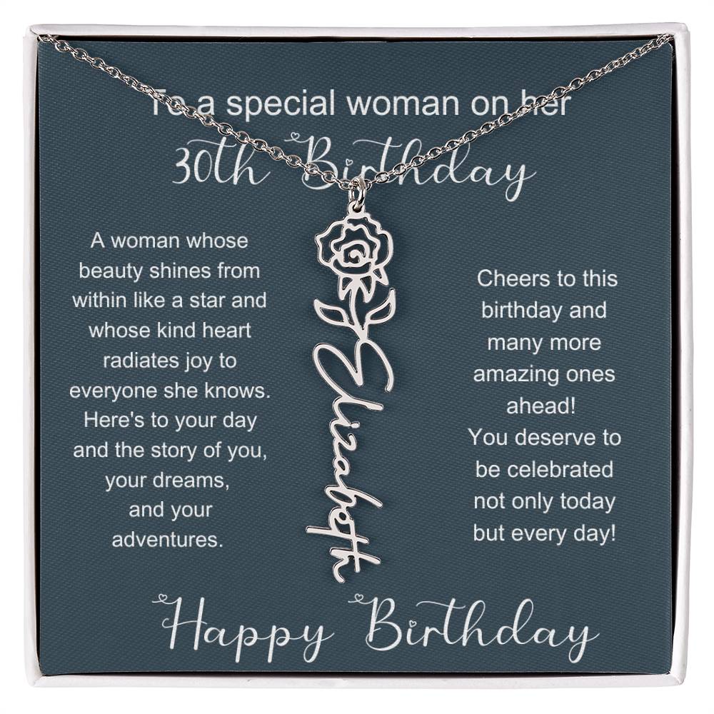 To A Special Woman On Her 30th Birthday | Flower Name Necklace