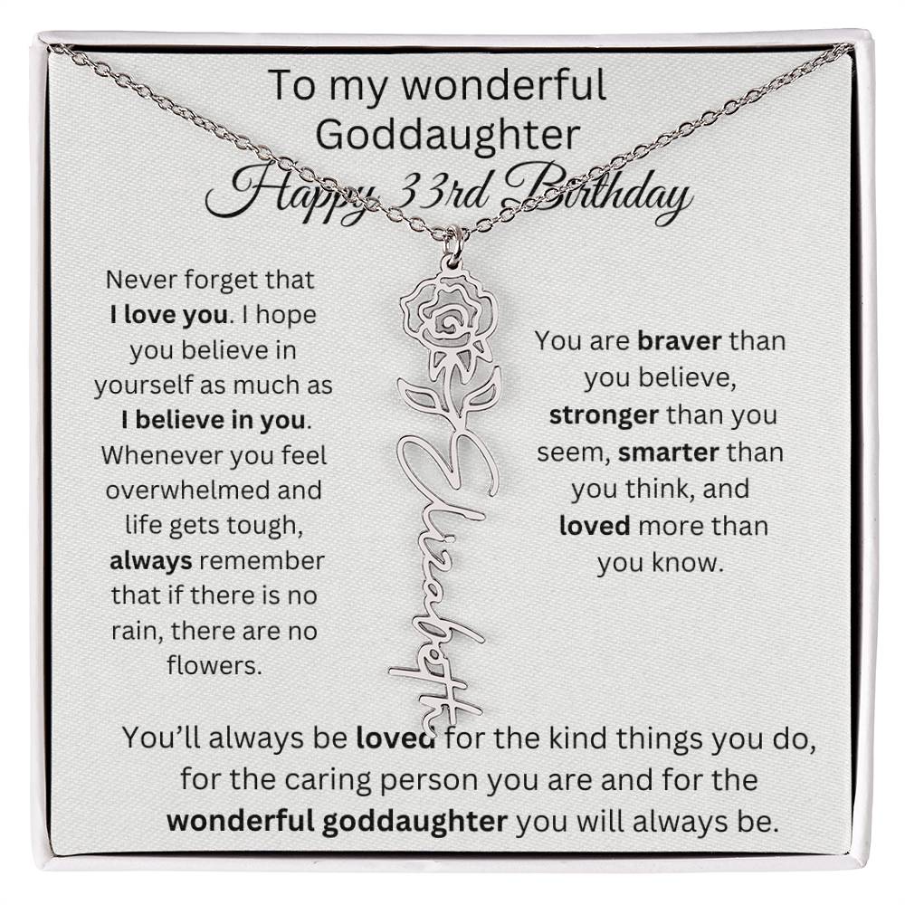 To My Wonderful Goddaughter - Happy 33rd Birthday - Flower Name Necklace