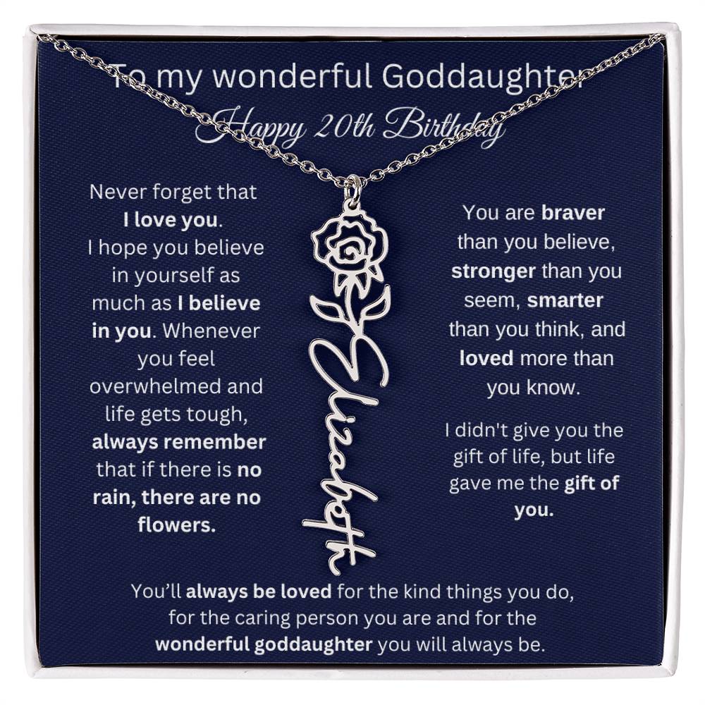 Goddaughter 20th Birthday Gift | Flower Name Necklace