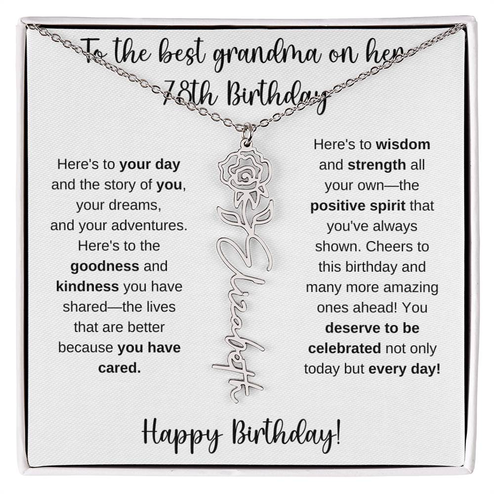 To The Best Grandma - Happy 78th Birthday | Flower Name Necklace