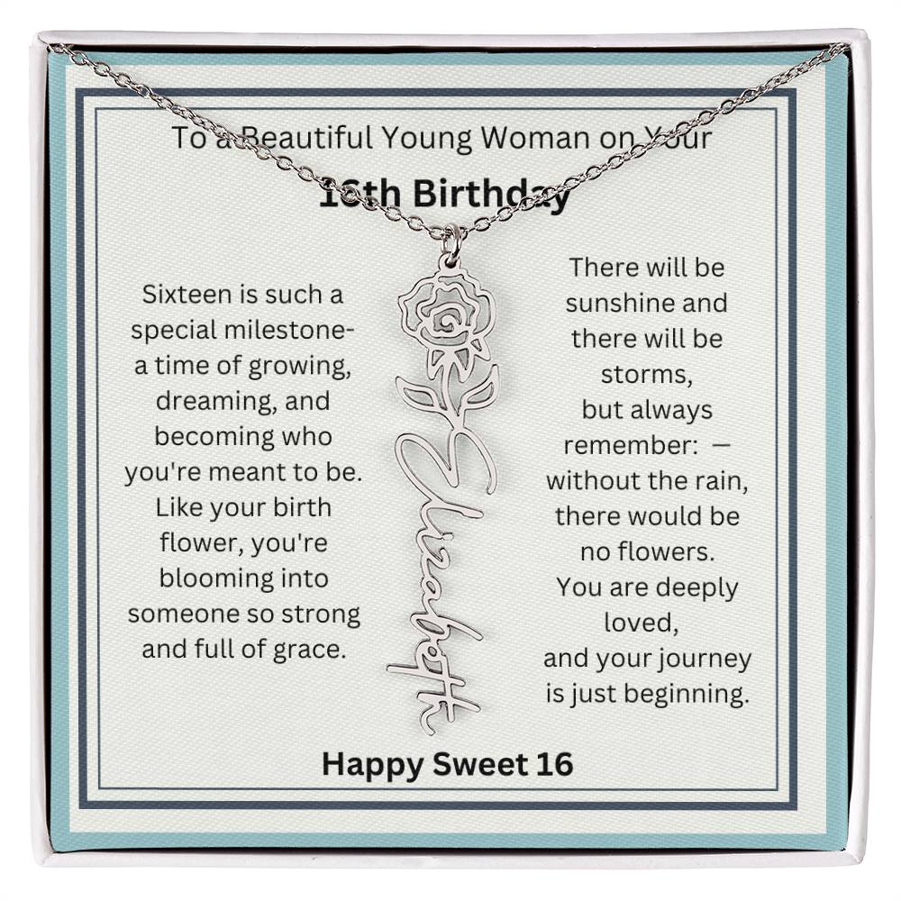 Sweet 16 Birth Flower Name Necklace Gift 2