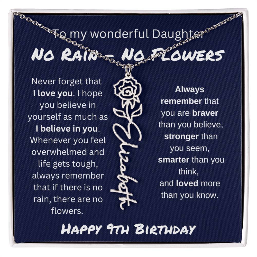 No Rain - No Flower | Happy 9th Birthday | Flower Name Necklace