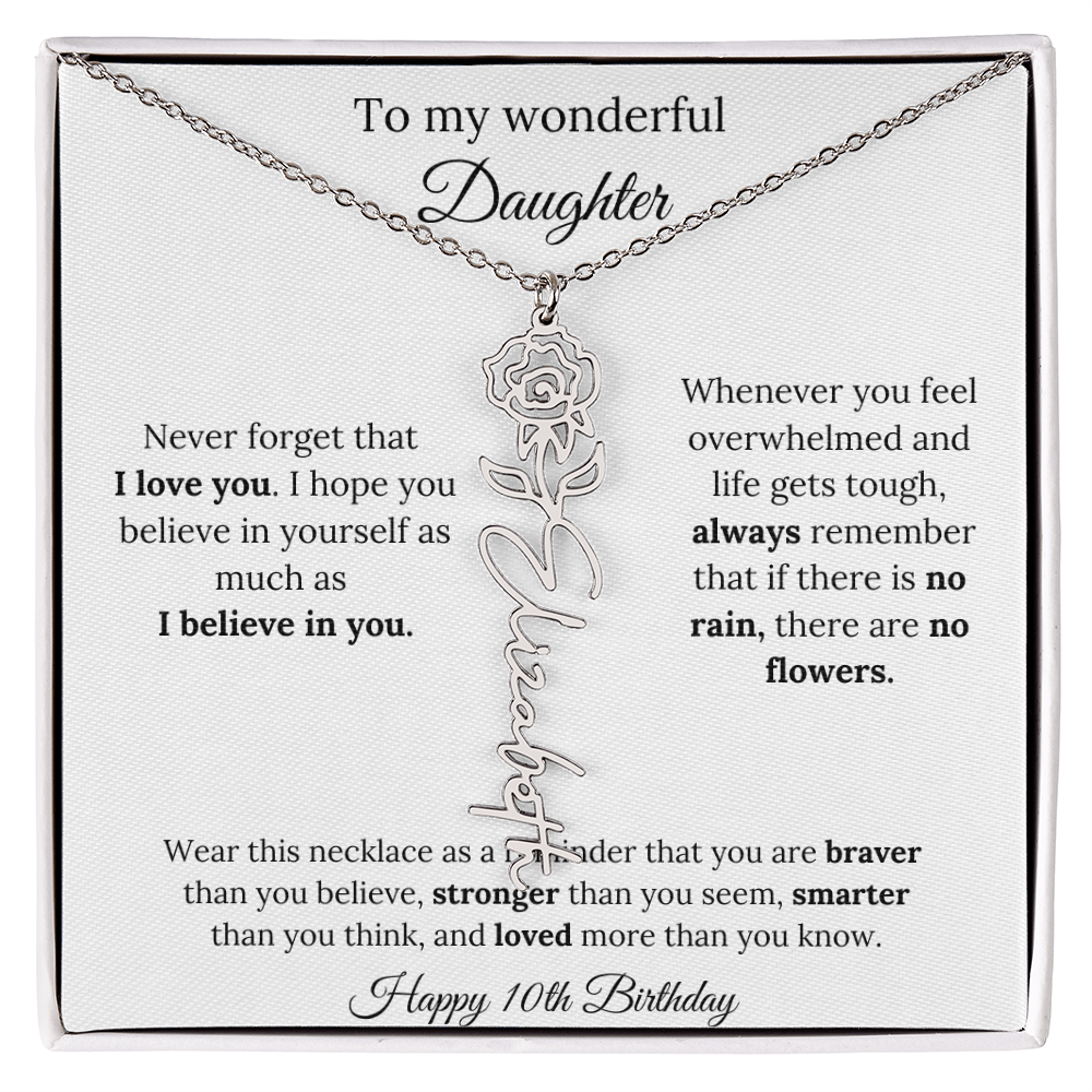 Daughter Jewelry 10th Birthday Gift - Flower Name Necklace
