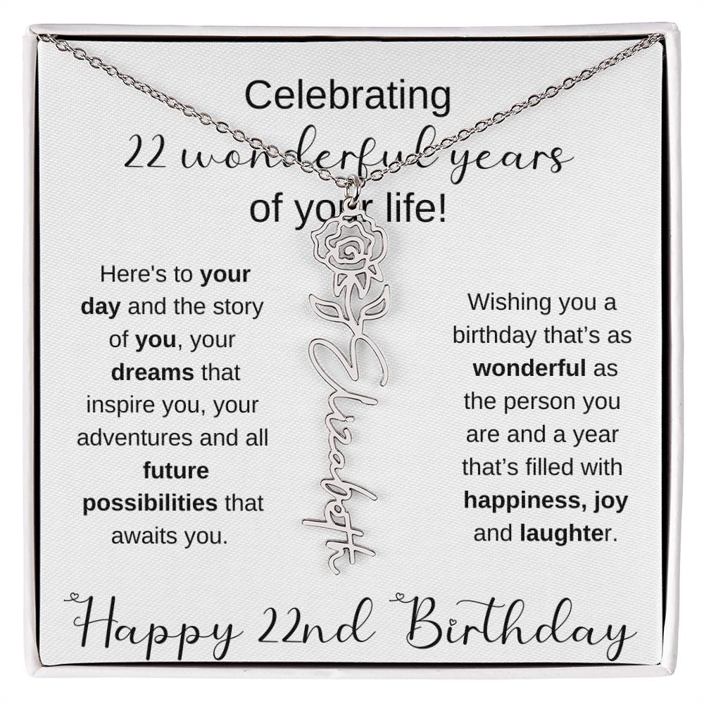 Happy 22nd Birthday | Flower Name Necklace